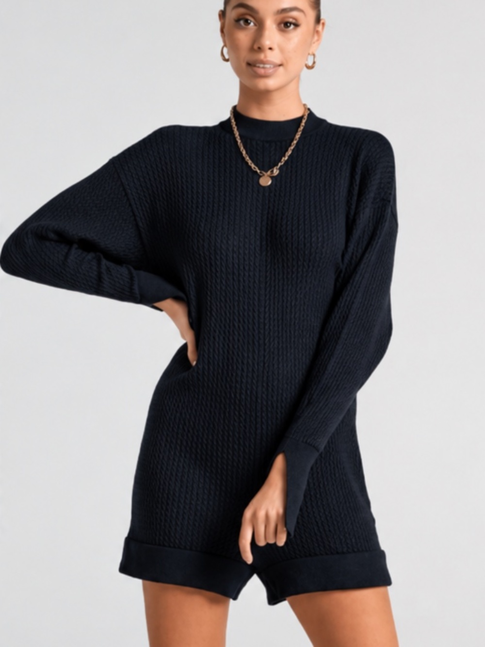 Zara Black Textured Knit Long Sleeve Romper – Size XS